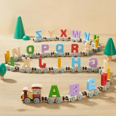 Wooden Train Building Blocks Toy Wooden Number Train Set Assembled Drag Color Building Blocks Toy