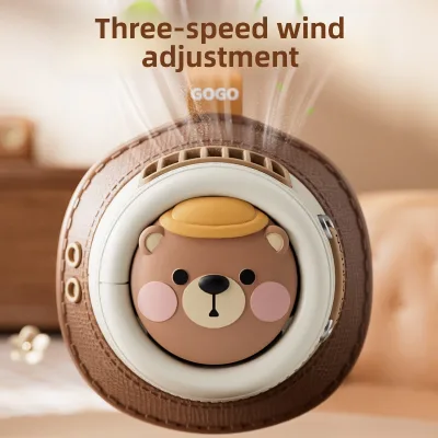 Creative Cartoon USB Mini Charging Handheld Fan Leafless Hanging Neck Design for Students Children Durable Portable Fans