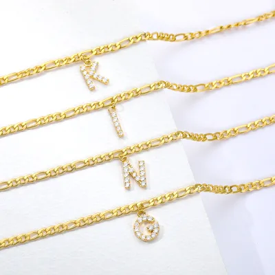 18k Gold Stainless Steel Cubic Zirconia Initial Foot Anklets Women 18K Gold Plated Figaro Chain A-Z Letter Alphabet Anklet