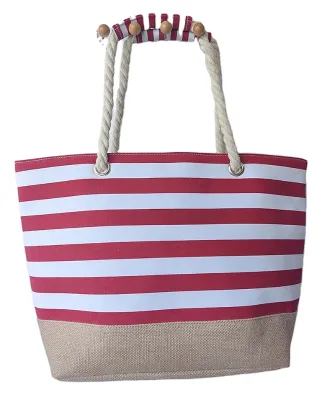 SEDEX Factory Customized Striped Zipper Closure Portable Beach Tote Natural Material Jute and Canvas Tote Bag