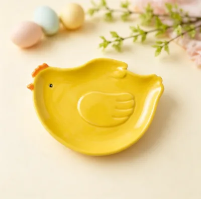ODM&OEM Easter Chick Shaped Ceramic Plate Cute Yellow Animal Dish for Snack Dessert Table Serving