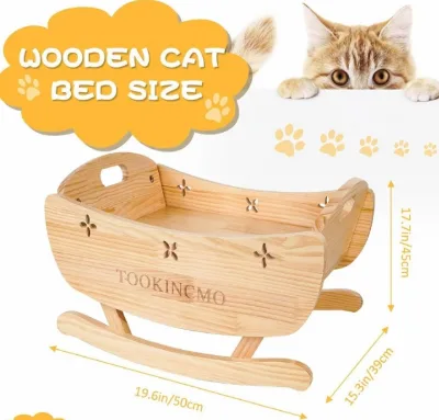 Elevated Wooden Cat Bed with Removable Soft Mat Solid Pattern Rocking/Swing Indoor Cat Bed
