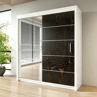 Vintage Dark Wood Grain Melamine Mirror Sliding Wardrobe Household Large Capacity Storage Closet