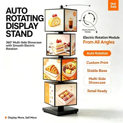 Bevis Auto Rotating 360 Degree Multi-Sides Rotating for Advertising Display Stand Custom Print Retail Display