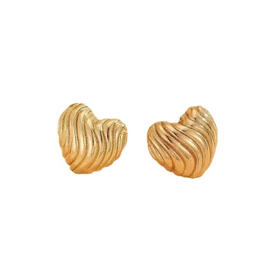 Retro Wave Pattern Heart-shaped Earrings 2026 Popular Women's Fashion Personality High-end Peach Heart Earrings