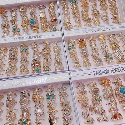 European American Style Retro Fashion Ring Gold-Plated Color-Retaining Exaggerated Personality Inlaid Diamonds Turquoise Zircon