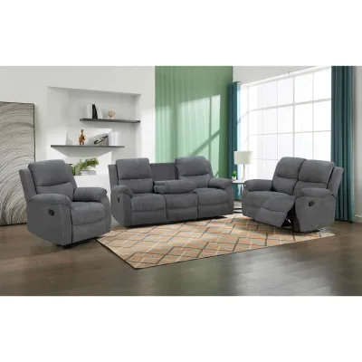 OEM Manual Recliner Sofa Set 3+2+1 Velvet Upholstery Remote Control USB Charging Port 3 Piece Space Saving Living Room Metal
