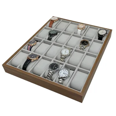 Walnut Grain Rectangular 24-Slot Watch Sales Display Tray 24-Piece Display Merchandise Holder Wholesale