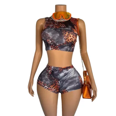 Sexy Print Sleeveless Top and Shorts Two-piece Womens Sets