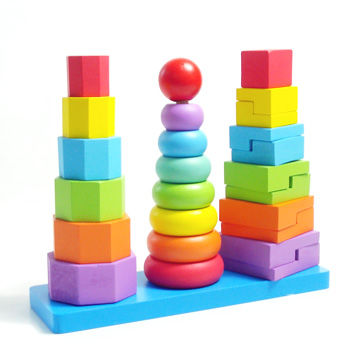 Wooden Toys/Puzzles with Colorized Brick and Bead
