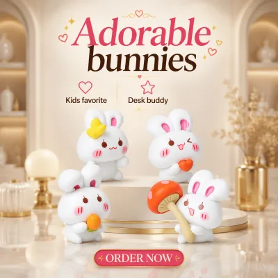 Cute Resin Bunny Figurines Forest Mushroom Rabbit Kawaii Nature Theme Easter Spring Stress Relief Healing Companion Holiday Gift