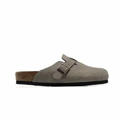 For Birkenstocks Boston Genuine Leather Cork Slides Lighted Real Fur Wood Outsole Soft Fashion Comfortable Flexibility Sandals
