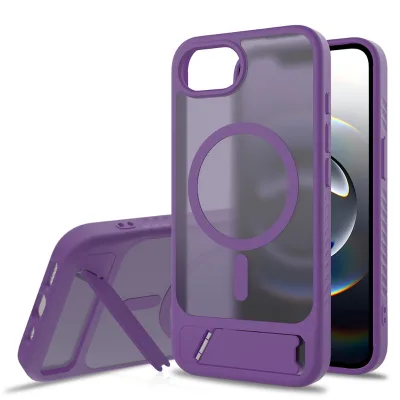 For iPhone 16 Phone Magnetic Case with Stand Silky Smooth Hybrid Mobile Phone Case