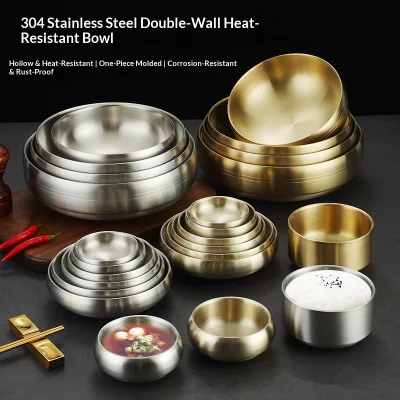 Stainless Steel Rice Bowl Golden Cold Noodle Barbecue Restaurants Snail Soup Kimchi Bowl Korean-Style Seasoning Microwave Safe