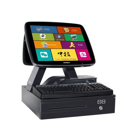 ZHONGJI A700CT 15-Inch Full Flat Capacitive Touch Screen Windows POS System Intel Quad-Core Electric Cash Box Card Reader Point
