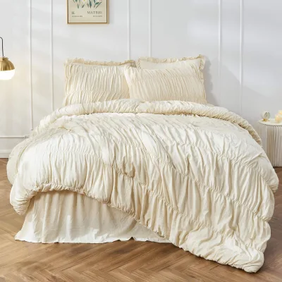 Wrinkled Wheat-colored Fluffy Duvet Cover Home Textile Bedding Three-piece Set Duvet Cover Pillowcase
