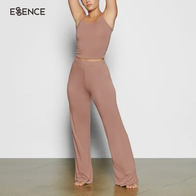 Soft Full Length Wide Leg Sleep Pajama Pants Custom Nude Color Women Lounge Pants