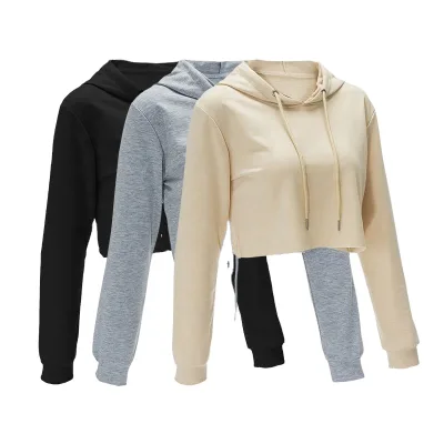 Wholesale Ladies Loose Long Sleeve Pullover Polyester Cotton Blend Blank Oversize Crop Top Women's Hoodies Streetwear