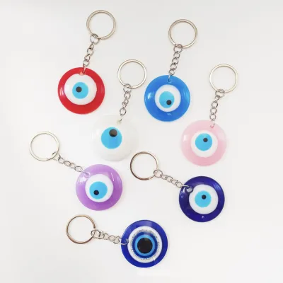 Fashionable Resin Metal Keychain Round Blue Evil Eye Keychain Handbag Keychain for Women and Men