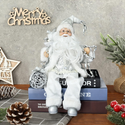 High Quality Santa Claus Decorated Silver Stuffed Christmas Dolls Present Christmas Gifts