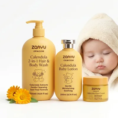 Private Label Vegan Baby Shampoo & Body Wash Set, Baby Lotion Sulfate Free Calendula Vitamin E Moisturizing Care for Newborn