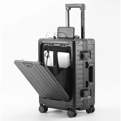 Full Aluminum Hard Shell Durable Anti-Theft 20" Front Open Design Spinner Wheels TSA Lock USB Charging Cartoon Portable Business