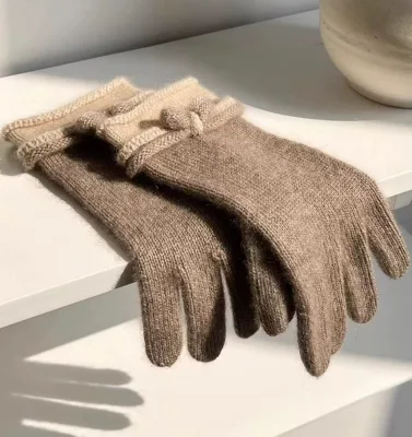 Autumn/Winter Ladies Elegant British Style Bow Double Sided Wool/Cashmere Gloves Women's Warm Ski Cycling Multifunction