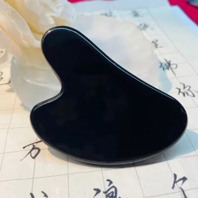 Huiying Natural Black Obsidian Heart Shape Gua Sha Stone Custom Facial Massage Tools Guasha therapy Guasha Scraping for Face Slimming