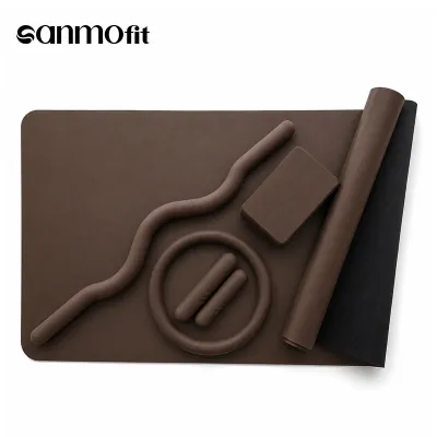 Custom Logo PU Natural Rubber Yoga Mat 5-in-1 Silicone Weight Set Straight Bar Wavy Barbell Ring Dumbbell EVA Block Custom Kit