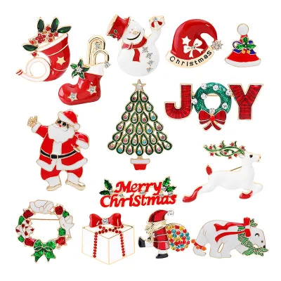 New Design Merry Christmas Brooch Christmas Tree Santa Claus Snowman Drop Oil Corsage Christmas Pin Accessories