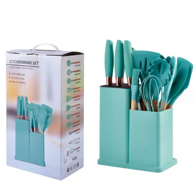 Hot Selling Knife Sets & Utensils 19pcs Silicone Cooking Utensils Knife Set With Block