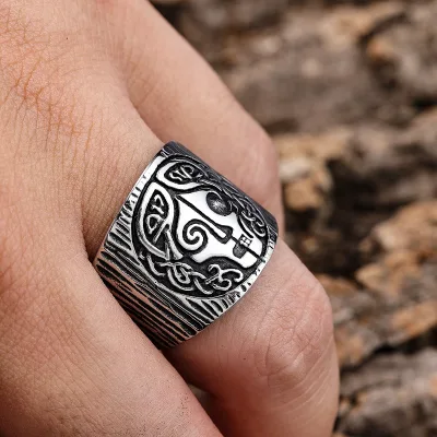 Custom Stainless Steel Norse Mythology Goddess Hel Ring Viking Hela Runes Viking Rings for Women Men