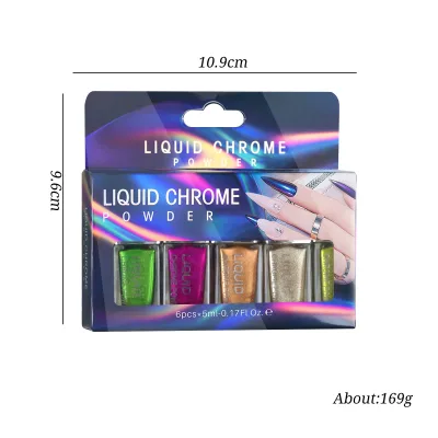 Nail Art Liquid Chrome Powder with Sequin Style Dust-Free Mirror Effect 6-Piece Set