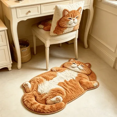 Novelty Realistic Cat Design Bath Mat Soft Surface Non Slip Rubber Backing Water Absorbing Floor Rug For Bathroom