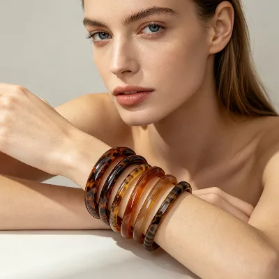Imitation Tortoiseshell Resin Bangle Bracelet Vintage Geometric Hexagonal Stackable Leopard Bangles for Women Fashion Jewelry