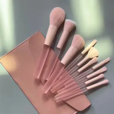 10pcs pink Cosmetic Brush Travel Size Make up Brushes Rotating Makeup Brush Holder Leather Toiletry Cosmetic Bag and Cases