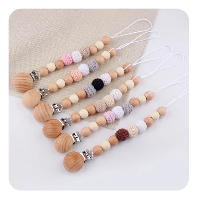 Safety Strap Crochet Bulk Wooden Beads Clip Toddler Dummies Baby Pacifier Chain