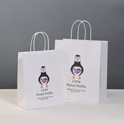 Custom Eco-Friendly White Kraft Paper Supermarket Shopping Bag for Clothing