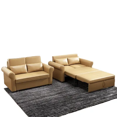 American Modern Dual-Use Leather Sofa Bed Simple Foldable Stretchable Double Maternity Center for Small Apartment Living Room