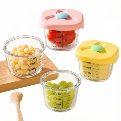 Hot Sale Glass Baby Food Storage Jars Sealed Silicone Lid Snack Fruit Bowl Baby Food Storage Container With Scale