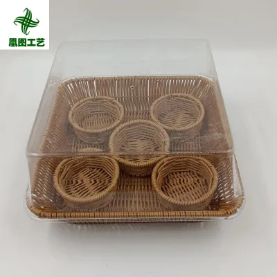 GuangXi YuLin BoBai HuangTu Craft Wholesale Wicker Handmade Woven Round Black Breakfast Serving Rattan Tray