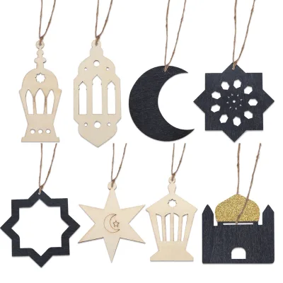 Creative New Eid Mubarak Decoration Wooden Crafts Star Lantern Castle Eid Mubarak Pendant