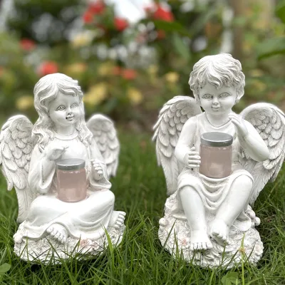 Handmade Eco-friendly 3D Painted Resin Angel Figurine Solar Lights Outdoor Garden Home Decoration Souvenirs Gifts China