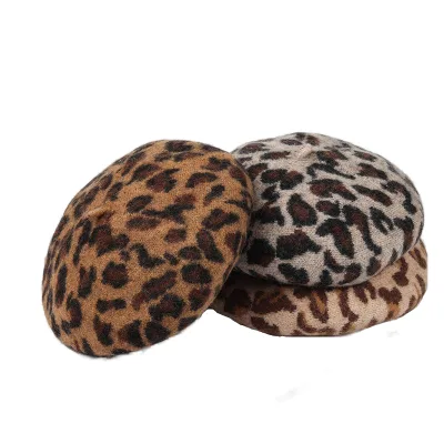 The New Autumn and Winter Leopard Woolen Beret Keeps Warm and Versatile Pumpkin Octagonal Hat