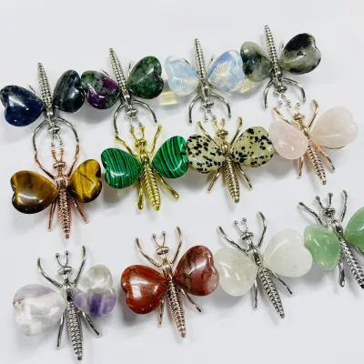 DIY wholesale natural stones crystal jewelry quartzpolished gemstones crystal heart cute butterfly