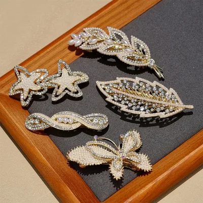Korean Fashion Women Hairpin Rhinestone Star Ponytail Barrette Girls Pearl Hair Clip Jewelry