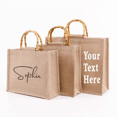 Reusable Natural Burlap Eco Friendly Customized Burlap Jute Accompanying Gift Bags Burlap Tote Bags Holiday Gift Bags