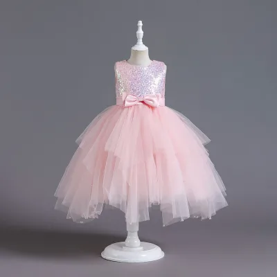 Girls Beaded Sequins Mesh Fabric Dress Children Gown Host/Performer Outfit Cross-Border First-Birthday Princess Dress