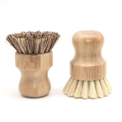 Eco Friendly Rough Palm Bamboo Pot Scrubber Brush Sisal Hemp Short Handle Natural Kitchen Scrubber Dish Pot Scrubbers