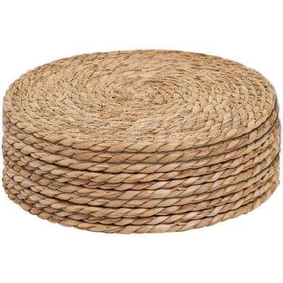 Natural Hand-Woven 10" 12" Cattail Placemats Rustic Braided Wicker Table Mats Farmhouse Weave Place Mats Plates